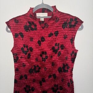 Red and Black Floral Top